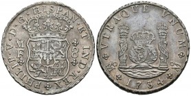 FELIPE V (1700-1746). 8 Reales. (Ar. 26,95g/39mm). 1734. México. MF. (Cal-2019-1442). EBC. Preciosa pátina.