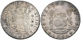 FELIPE V (1700-1746). 8 Reales. (Ar. 26,76g/39mm). 1736. México. MF. (Cal-2019-1445). EBC. Rayitas de limpieza.