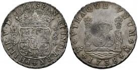 FELIPE V (1700-1746). 8 Reales. (Ar. 26,87g/39mm). 1738. México. MF. (Cal-2019-1449). MBC+.