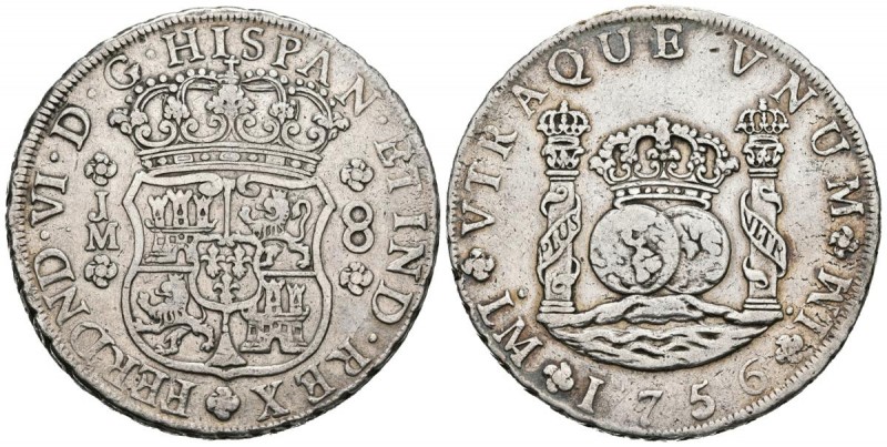 FERNANDO VI ( 1746-1759). 8 Reales. (Ar. 26,79g/38mm). 1756. Lima. JM. (Cal-2019...