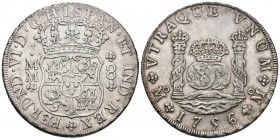 FERNANDO VI ( 1746-1759). 8 Reales. (Ar. 26,84g/39mm). 1756. México. MM. (Cal-2019-491). Corona real e imperial sobre columnas. EBC-.
