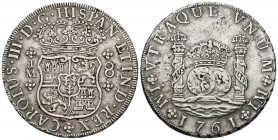 CARLOS III ( 1759-1788). 8 Reales. (Ar. 26,97g/39mm). 1761. Lima. JM. (Cal-2019-1020). MBC+.