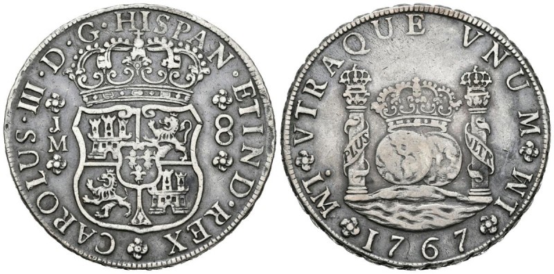 CARLOS III ( 1759-1788). 8 Reales. (Ar. 26,51g/39mm). 1767. Lima. JM. (Cal-2019-...