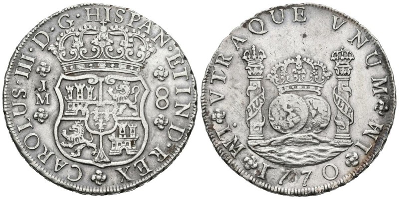 CARLOS III ( 1759-1788). 8 Reales. (Ar. 26,88g/39mm). 1770. Lima. JM. (Cal-2019-...