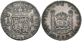 CARLOS III ( 1759-1788). 8 Reales. (Ar. 26,98g/39mm). 1772. Lima. JM. (Cal-2019-1034). MBC-/MBC. Escaso.