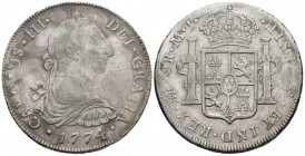 CARLOS III ( 1759-1788). 8 Reales. (Ar. 26,92g/40mm). 1774. Lima. MJ. (Cal-2019-1040). MBC.