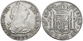 CARLOS III ( 1759-1788). 8 Reales. (Ar. 26,82g/40mm). 1779. Lima. MJ. (Cal-2019-1045). MBC+.
