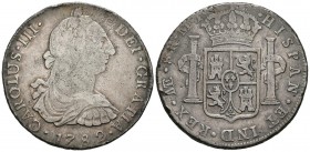 CARLOS III (1759-1788). 8 Reales. (Ar. 26,49g/39mm). 1782. Lima MI. (Cal-2019-1050). BC+.
