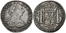 CARLOS III (1759-1788). 8 Reales. (Ar. 26,87g/40mm). 1785. Lima MJ. (Cal-2019-1054). MBC.