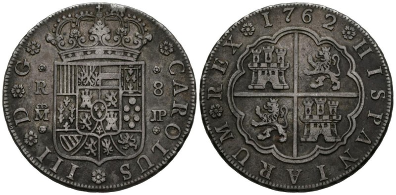 CARLOS III (1759-1788). 8 Reales. (Ar. 26,86g/39mm). 1762 Madrid. JP. (Cal-2019-...