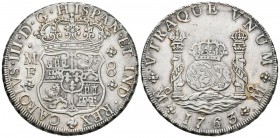 CARLOS III ( 1759-1788). 8 Reales. (Ar. 27,10g/38mm). 1763.México. MF. (Cal-2019-1086). EBC. Precioso ejemplar.