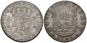 CARLOS III ( 1759-1788). 8 Reales. (Ar. 27,08g/38mm). 1765. México. MF. (Cal-2019-1088). EBC.