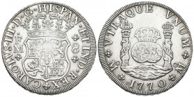 CARLOS III (1759-1788). 8 Reales. (Ar. 26,84g/38mm). 1770. México. FM. (Cal-2019-1101). MBC+ . Limpiada.