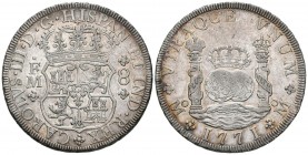 CARLOS III (1759-1788). 8 Reales. (Ar. 26,93g/38mm). 1771. México. FM. (Cal-2019-1103). EBC+. Brillo original. Extraordinario ejemplar.