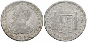 CARLOS III (1759-1788). 8 Reales. (Ar. 26,73g/39mm). 1772. México. FM. (Cal-2019-1105). Ensayadores y cecas invertidas. MBC-.