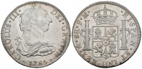 CARLOS III (1759-1788). 8 Reales. (Ar. 26,97/39mm). 1785. México. FM. (Cal-2019-1127). EBC-. Rayitas de limpieza. Limaduras en el canto.