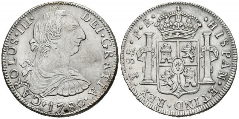 CARLOS III (1759-1788). 8 Reales. (Ar. 26,83/40mm). 1780. Potosí. JR. (Cal-2019-...