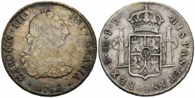 CARLOS III (1759-1788). 8 Reales. (Ar. 26,81/42mm). 1788. Potosí. JR. (Cal-2019-1195). MBC+. Bonita pátina en anverso.