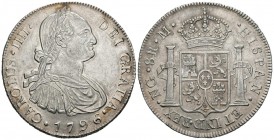 CARLOS IV (1788-1808). 8 Reales. (Ar. 26,95g/39mm). 1796. Guatemala. M. (Cal-2019-888). EBC. Rotura de cuño en anverso. Magífico ejemplar, raro en est...
