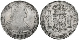 CARLOS IV (1788-1808). 8 Reales. (Ar. 26,82/39mm). 1799. Guatemala. M. (Cal-2019-892). MBC-.