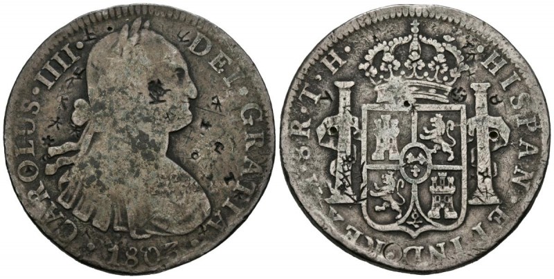 CARLOS IV (1788-1808). 8 Reales. (Ar. 26,44g/41mm). 1803. México TH. (Cal-2019-9...