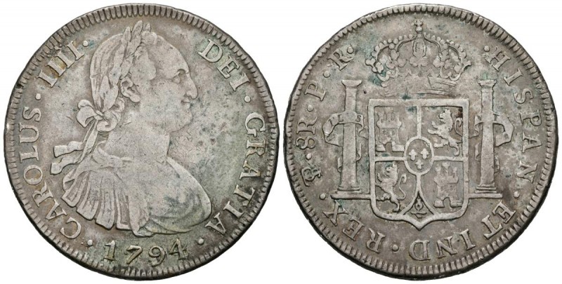 CARLOS IV (1788-1808). 8 Reales. (Ar. 27,26g/41mm). 1794. Potosí PR. (Cal-2019-9...