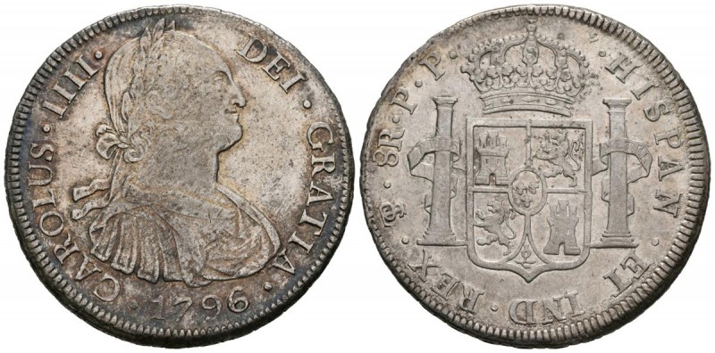 CARLOS IV (1788-1808). 8 Reales. (Ar. 26,82/41mm). 1796. Potosí. PP. (Cal-2019-1...