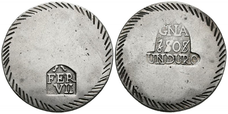 FERNANDO VII (1808-1833). Un Duro. (Ar. 26,53g/38mm). 1808. Gerona. (Cal-2019-12...