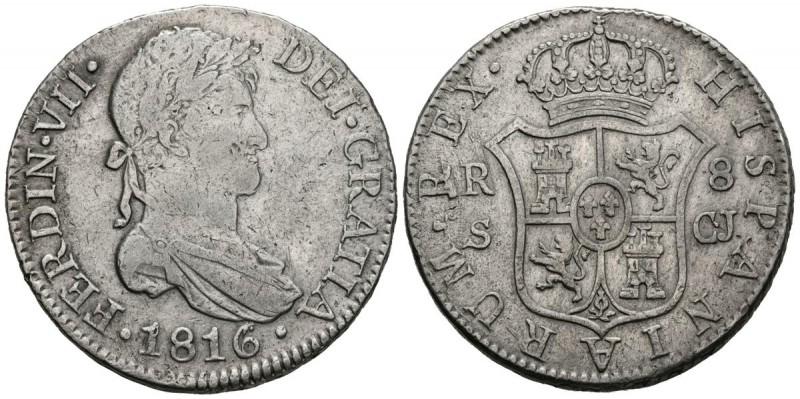 FERNANDO VII (1808-1833). 8 Reales. (Ar. 27,06g/38mm). 1816. Sevilla. CJ. (Cal-2...