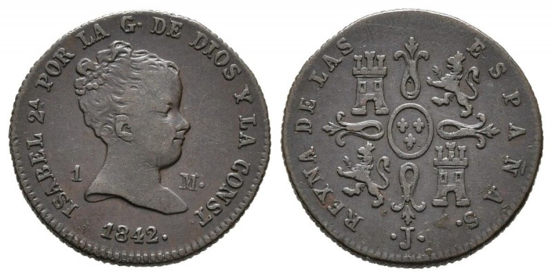 ISABEL II (1833-1868). 1 Maravedí. (Ae. 1,47g/15mm). 1842. Jubia. (Cal-2019-32)....