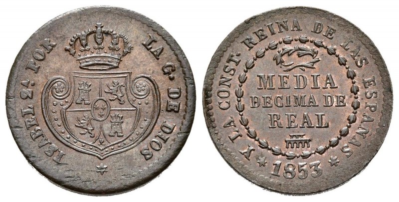 ISABEL II (1833-1868). 1/2 Décima de Real. (Ae. 1,88g/16mm). 1853. Segovia. (Cal...