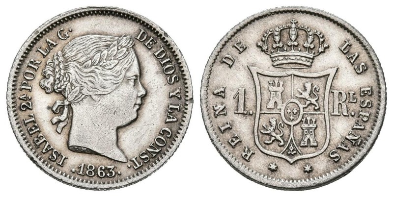 ISABEL II (1833-1868). 1 Real. (Ar. 1,32g/15mm). 1863. Madrid. (Cal-2019-312). E...