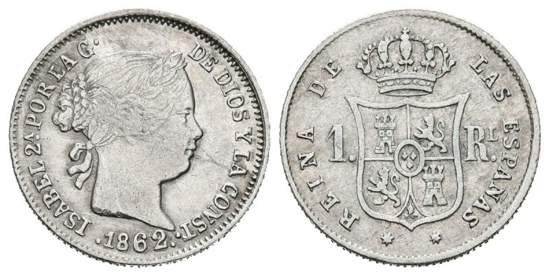 ISABEL II (1833-1868). 1 Real. (Ar. 1,32g/15mm). 1862/57. Sevilla. (Cal-2019-332...