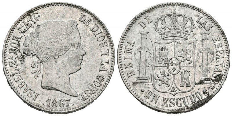 ISABEL II (1833-1868). 1 Escudo. (Ar. 12,88g/30mm). 1867. Madrid. (Cal-2019-565)...