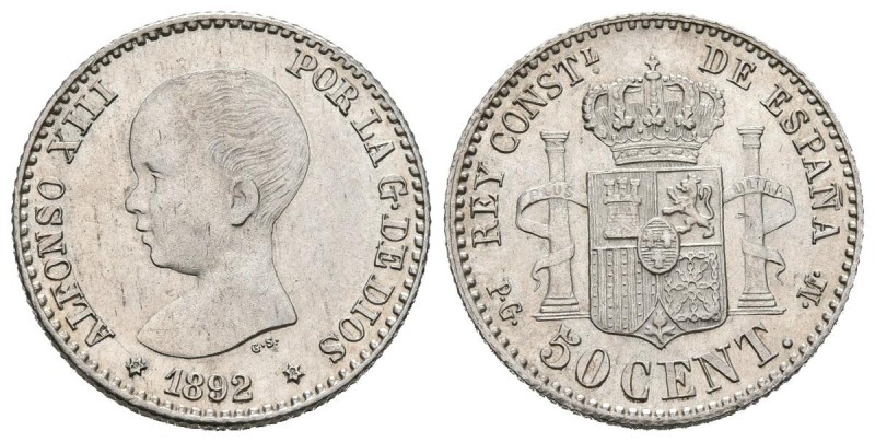 ALFONSO XIII (1885-1931). 50 Céntimos. (Ar. 2,42g/18mm). 1892/82 *9-2. Madrid PG...