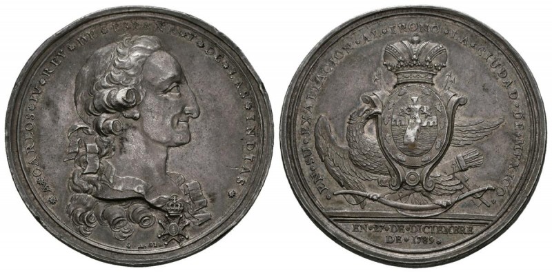 CARLOS IV (1788-1808). Proclamación en México. (Ar. 48,21g/46mm). 27 de Diciembr...