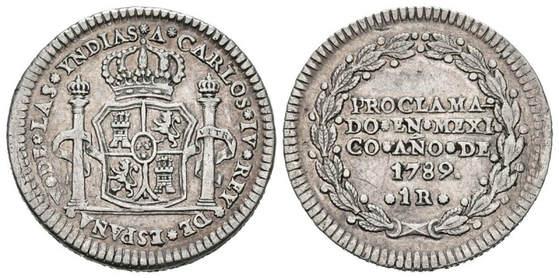 CARLOS IV. (1788-1808). Proclamación en México. (Ar. 3,37g/21mm). Medalla con va...