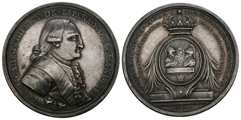 CARLOS IV (1788-1808). Proclamación en Valladolid de Michoacan, México. (Ae. 42,...