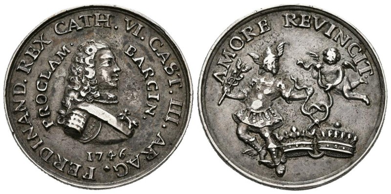 FERNANDO VI (1746-1759). Proclamación en Barcelona. (Ar. 5,15g/27mm). 1746. Módu...