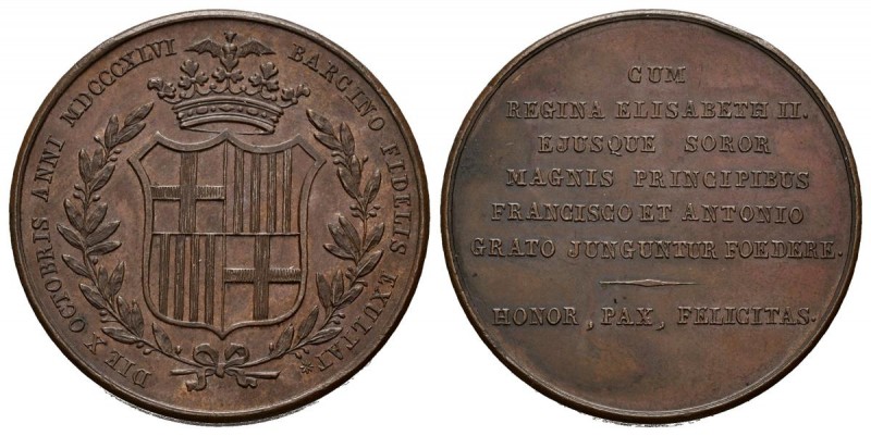 ISABEL II (1833-1868). Boda Real. (Ae. 23,94g/37mm). 1846. Barcelona. (Vives 385...