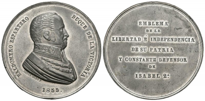 ISABEL II (1833-1868). Baldomero Espartero. (Metal Blanco. 115,87g/62mm). 1855. ...