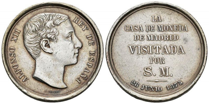 ALFONSO XII (1874-1885). Visita a la Casa de la Moneda. (Ar. 17,71g/33mm). 28 de...