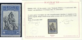 Filatelia - ITALIA REGNO - 1928 emanuele Filiberto - Lire 1,25 Dent. lineare 13,3/4 - (235/I) - Cat. 2500 € - Cert. Ray
(**)/Nuovo senza linguella
...