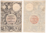 Banconote Italiane - Stati Preunitari Italiani - Comune di Venezia - Moneta Patriottica - 3 Lire Correnti 1848 (Sul retro è presente Timbro Rosso tond...
