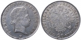 Lombardo Veneto - Monetazione italiana per l'Impero Austriaco - Milano - Ferdinando I d'Asburgo Lorena (1835-1848) 20 Kreuzer 1843 - Gig. 126 - Ag
qB...