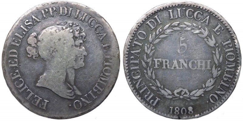 Lucca e Piombino - Elisa Bonaparte e Felice Baciocchi (1805-1814) 5 Franchi del ...
