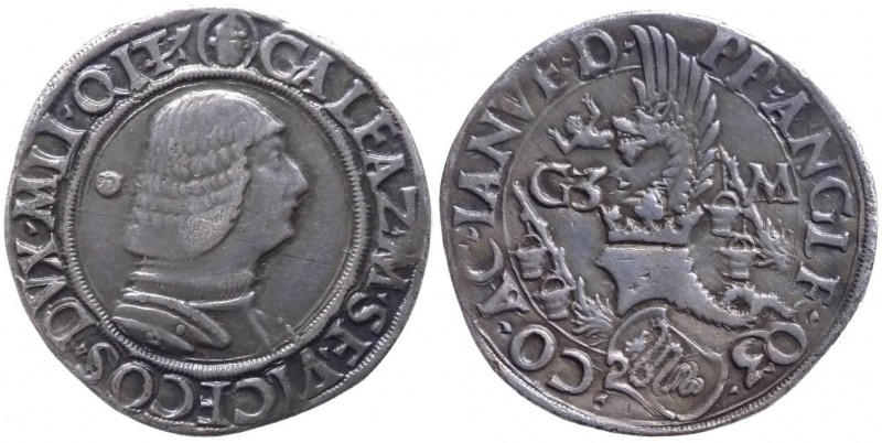 Milano - Galeazzo Maria Sforza (1466-1476) Testone con biscione non coronato nel...