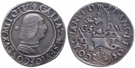 Milano - Galeazzo Maria Sforza (1466-1476) Testone con biscione non coronato nello scudo del rovescio - Cr. 9 - Ag - periziata R da Luciani gr. 9,38 ...