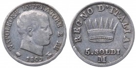Milano - Napoleone I Re d'Italia (1808-1814) 5 Soldi 1809 - Gig. 188 - Ag
BB

Shipping only in Italy