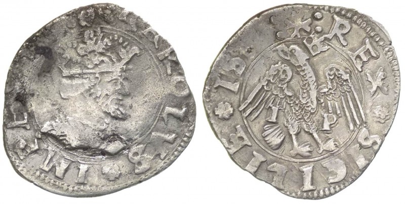 Regno di Sicilia - Messina - Carlo V (1516-1556) Tarì 1537/1538 - MIR 297 - Ag g...